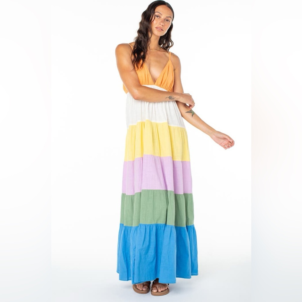 Roxy Honolulu Glow Colorblock Tiered Maxi Dress